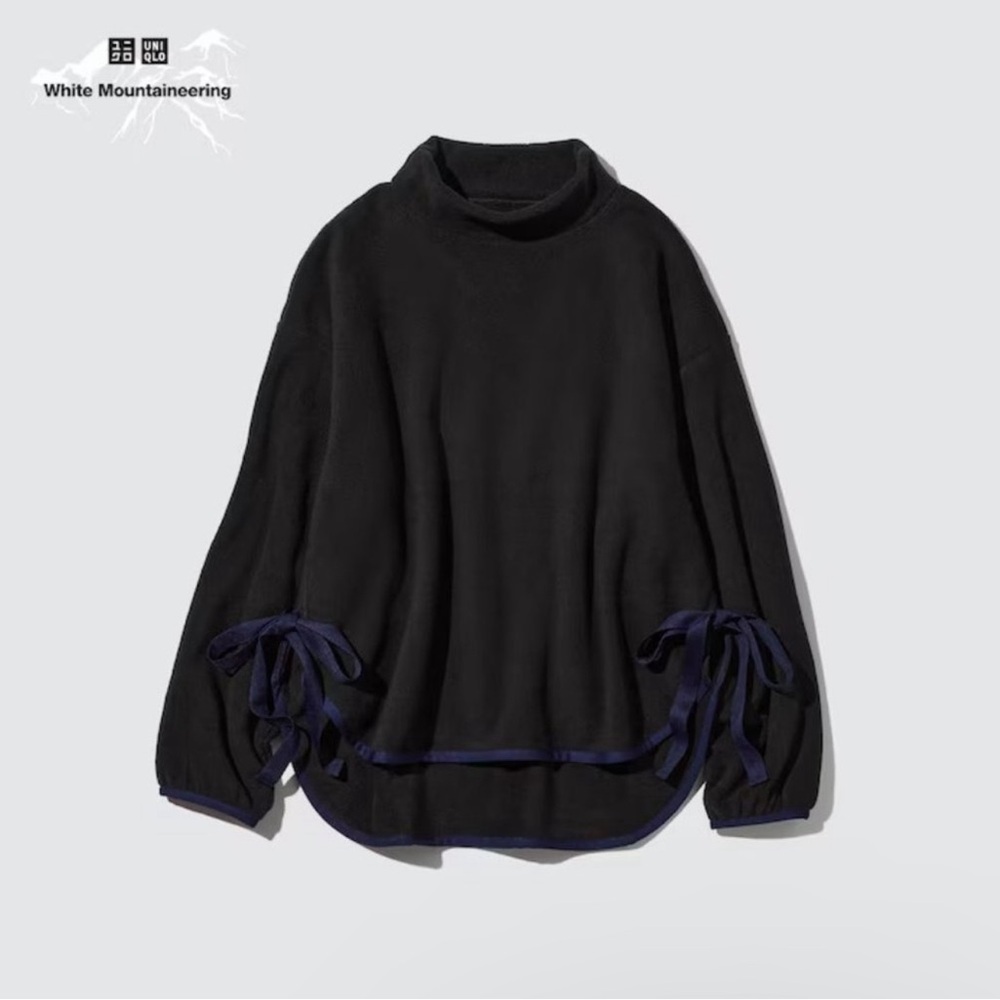 UNIQLO｜NWT White Mountaineering Mock Neck Fleece Side Slit Ribbon in Black Sz S